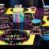 Glow Neon Party Tableware Supplies Serves 20 - Includes Plates,