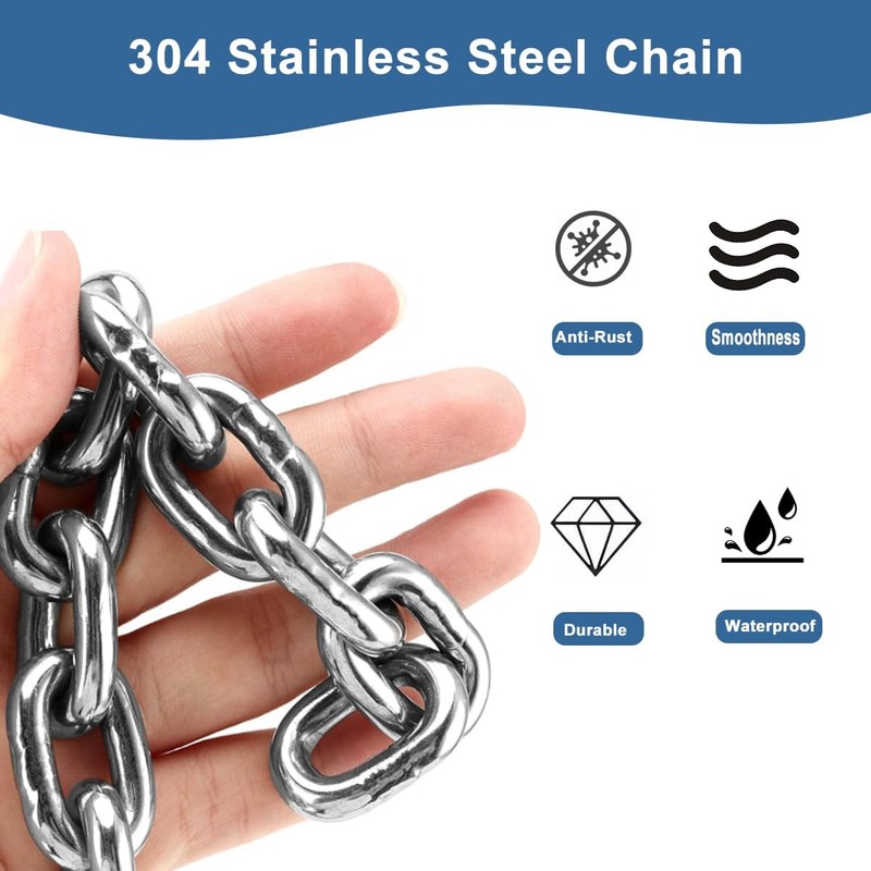 6.5 Feet SUS304 Heavy Duty Stainless Steel Chain, 1/6 Inch