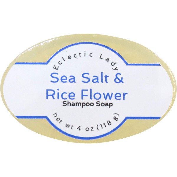 Eclectic Lady Sea Salt and Rice Flower Shampoo Soap Bar with Pure Argan Oil, Silk Protein, Honey Protein and Extracts of Calendula Flower, Aloe, Carrageenan, Sunflower - 4 oz Bar