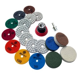 Waies 11 PCS 2 Inch Diamond Polishing Pads Kit Wet/Dry 50-10000 Grit for Concrete Stone Edge Granite Tile Marble Rock Countertop Quartz for Drill Grinder Polisher