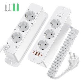 Retractable Socket 6 Compartments, Built-in Power Strip with 4 USB, Built-in Socket Multiple Socket, Table Socket with 2 USB C, Tabletop Recessed Socket - 2 m White 8kong