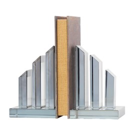 Deco 79 Crystal Geometric Pyramid Bookends, Set of 2 4" W, 6" H, Silver