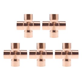 Copper Pipe Welding Cross Fittings Copper Pipe Connector 5-Piece 4-Way 22 mm Cross Fitting for Pipes Air Conditioning Cooling Central Heating Gas Lines