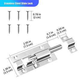 INBOF 2 Pack Slide Lock, 3 Inch Barrel Bolt Latch, Premium Door Bolt Lock, Stainless Steel Slide Bolt Latch, Thickened Slide Latch Lock with 12 Screws, Slide Locks for Inside Door