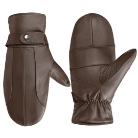 Harssidanzar SM047EU Men's Leather Mittens Winter Gloves Thick Fleece Lined, brown