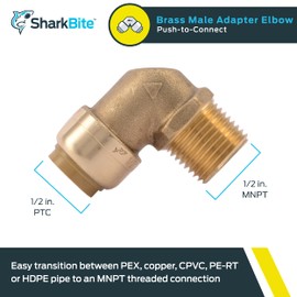SharkBite 1/2 Inch x 1/2 Inch 90 Degree Male Adapter Elbow, Push to Connect Brass Plumbing Fitting, PEX Pipe, Copper, CPVC, PE-RT, HDPE, U280LFA