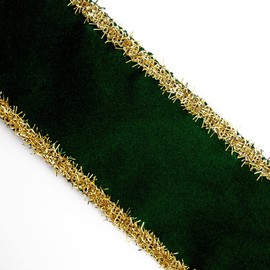 Italian Options Velvet Tinsel Christmas Ribbon - Wired Edge - Bottle Green (63mm x 10 M)
