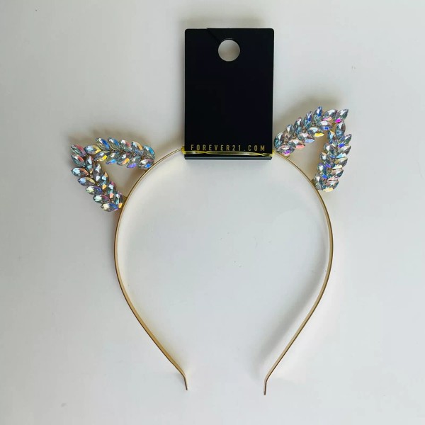 FOREVER 21 Rhinestone Cat Ears Headband Color Iridescent & Gold