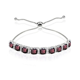 B. BRILLIANT Sterling Silver Genuine and Created Gemstone & White Topaz Cushion-Cut Adjustable Bracelet for Women, 10 inch, Metal, Garnet