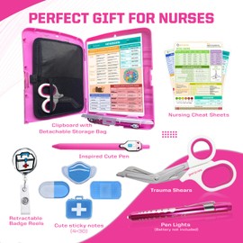 Pyrsiva Nursing Kit – Nurse Accessories for Work | Trauma Shears, Clipboard with Storage, Badge Reel, Pen Light, Sticky Notes, Pen & Cheat Sheet – for Nursing Students & Professionals