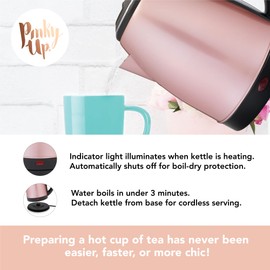Pinky Up Parker Electric Tea Kettle, Hot Water Dispenser, Automatic Shut Off, Stainless Steel Cordless Electric Teapot, 56oz, Rose Gold