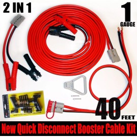 PAKA TOOLS 3 PCS 1 GAUGE 40 FT QUICK DISCONNECT JUMPER BOOSTER CABLE SET,TOW-SERVICE TRUCK