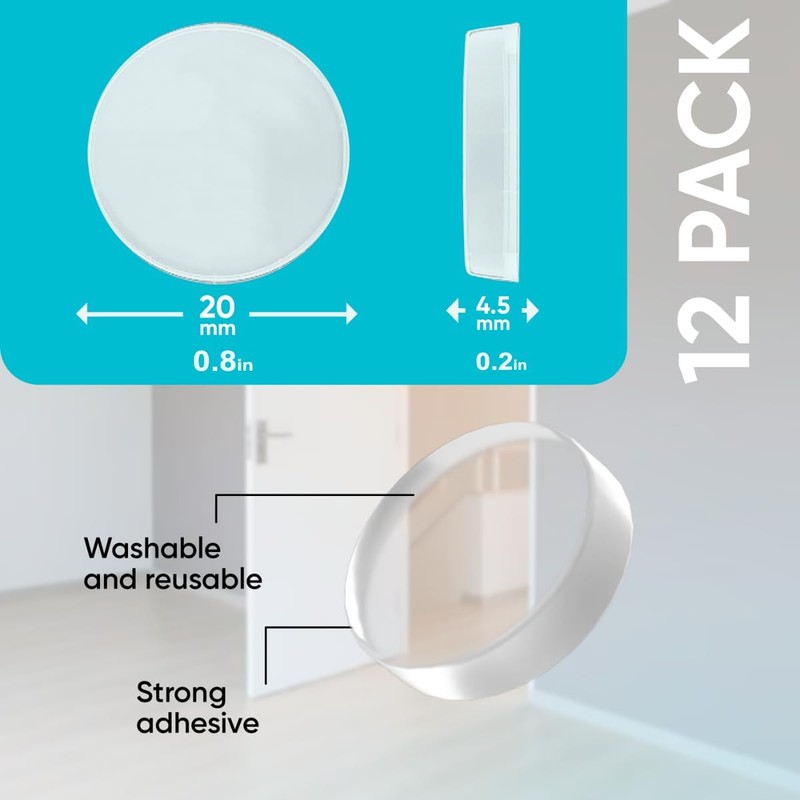 Strongest Wall Door Handle Stopper Pack of 12 Clear Rubber