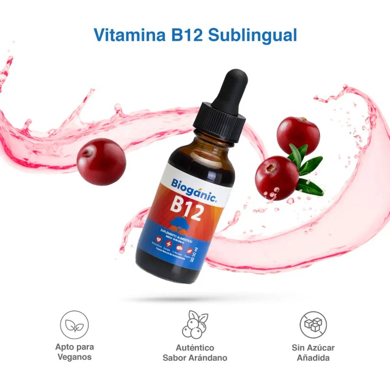 Paquete Botellas Vitamina B12 Líquida Sublingual Bioganic Vegana Azucar Gluten