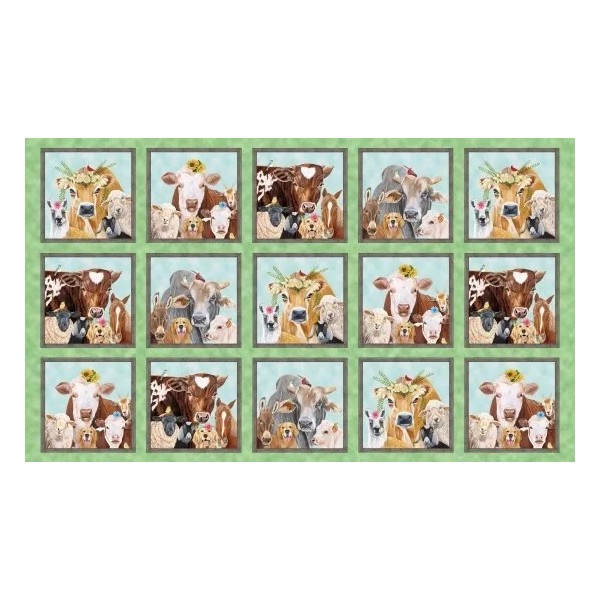 Elizabeth Studios 24" X 44" Panel Happy Farm Animals Cows