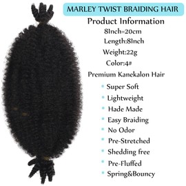 8 Inch Springy Afro Twist Hair Marley Twist Braiding Hair 3 Packs Kinky Twist Hair Short Marley Hair Wrapping Hair for Soft Locs Passion Hair Extensions…