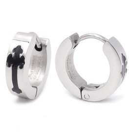Steelmeup Stainless Steel Silver Tone Cross Hoop Huggie Earrings For Men 13mm 4mm