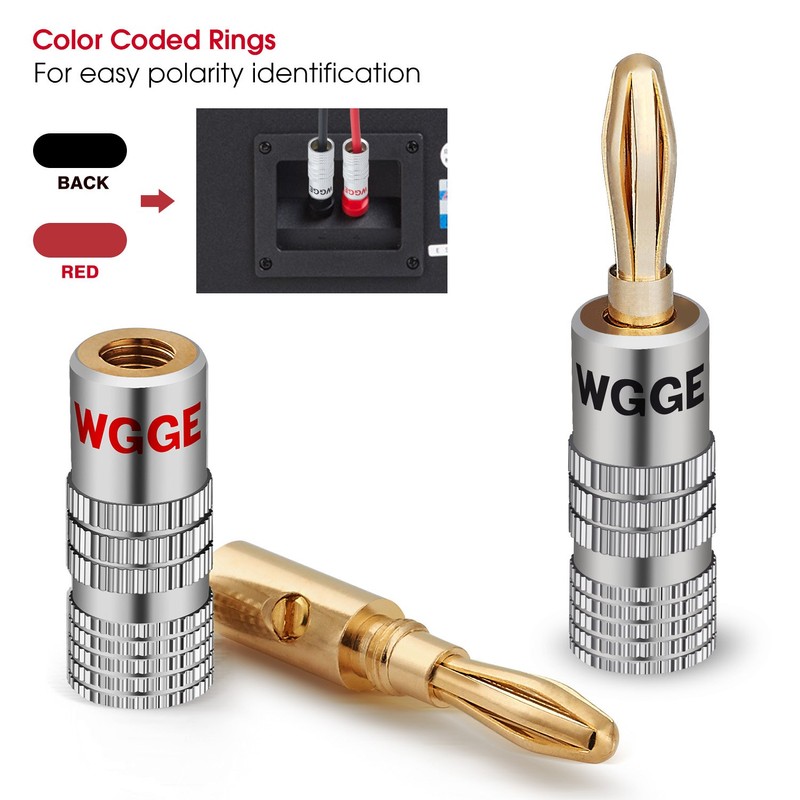 WGGE WG-009 Banana Plugs Audio Jack Connector, 24k Gold Dual