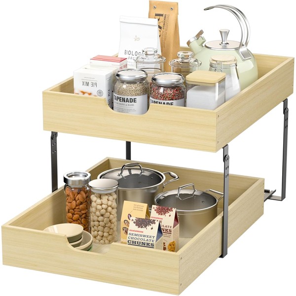COOLBEBE 2 Tier Pull Out Drawers for Cabinets，16.5"W x 21"D
