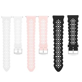 Compatible with Spade & Co Health Smartwatch 4 bands, Silicone Lace Hollow-Out Watch Replacement Strap Compatible with Spade & Co Health Smartwatch 4 1.85 Inches (3 Pack-Black+White+Pink, 22mm size band)