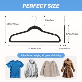 YSSOA Velvet Hangers 50 Pack, Non-Slip Clothes Hangers with Shoulder Notches, 360° Swivel Hooks, Heavy Duty Standard Hangers for Closet Space Saving, Black