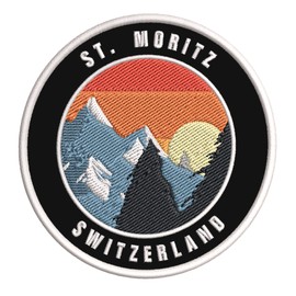 St. Moritz, Switzerland Ski Restort Mountain Embroidered Premium Patch DIY Iron-on or Sew-on Decorative Badge Emblem Vacation Souvenir Travel Gear Clothes Appliques