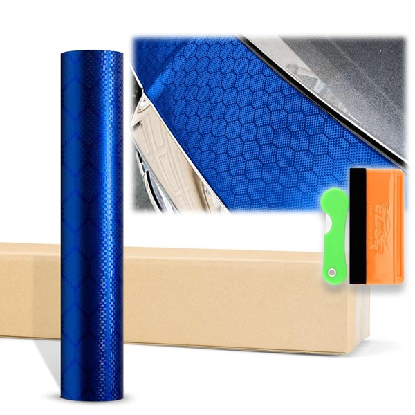 12"x60" (1FTx5FT) Royal Blue Honeycomb Carbon Fiber Satin Vinyl Wrap