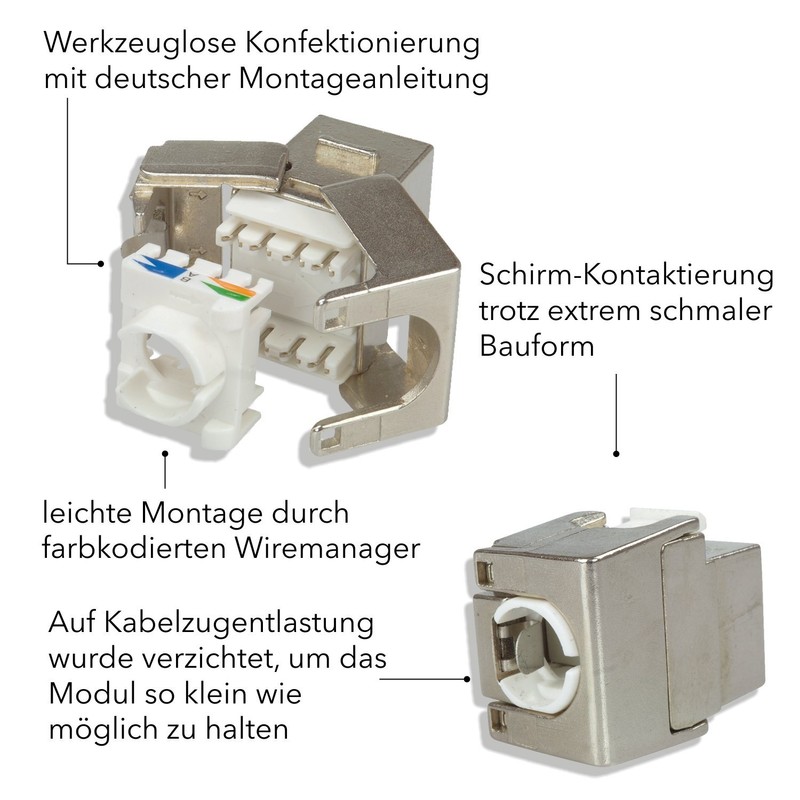AIXONTEC Mini Cat.6A Keystone Jack RJ45 Module Socket 500 MHz