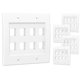 Cable Matters UL Listed 5-Pack 8 Port Keystone Wall Plate (Cat6, Cat5e Ethernet Wall Plate) in White