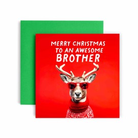 Huxters Cool Christmas Card for Brother – Christmas Reindeer – Christmas card for him and Men - Brother Uncle Brother Son Card - 14.8cm (Brother)