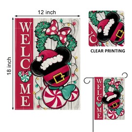 YMCAFZ Welcome Christmas Santa Decorative Garden Flag, Xmas Peppermint Candy Wreath Ornament Yard Outside Decorations, Winter Holiday Farmhouse Outdoor Small Home Decor Double Sided 12 x 18