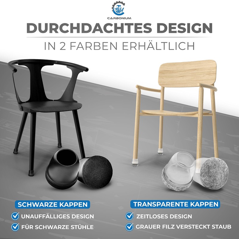 36 Chair Leg Caps with Black Felt - Also Ideal