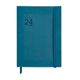 Miquelrius - 2024 Year to View Diary Plus Size 155 x 213 mm (similar to A5) Flexible Faux Leather Stitched Cover Spanish, English and Portuguese Blue