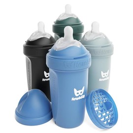 Herobility Double Anti-Colic Baby Bottles – 8.5 fl oz/240ml – 4-Pack – BPA-Free - Multicolor – Denim, Black, Dusky Green, Gray