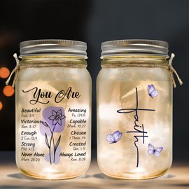 Religious Gifts for Women Christian Mason Jar Lamp - Mothers Day Inspiration Gifts for Mom Christian Encouragement Gifts for Women - Faith Jar 16oz Christian Nightlight Bible Scripture Jar for Women