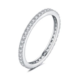 JewelryPalace 1.5mm Half Eternity Moissanite Wedding Band Stacking Ring Ehancer 14K White Gold 925 Sterling Silver 8