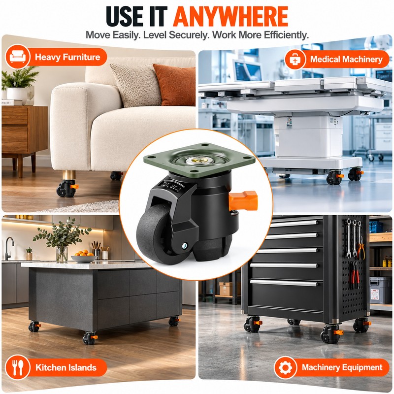 Heavy Duty Leveling Casters for Equipment – 360° Swivel Height-Adjustable