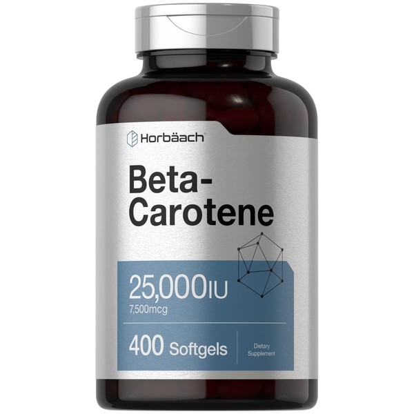 Beta Carotene 25000 IU Softgels | 7,500 mcg | 400 Count | Non-GMO and Gluten Free Formula | Vitamin A as Beta-Carotene Supplement | Value Size | by Horbaach