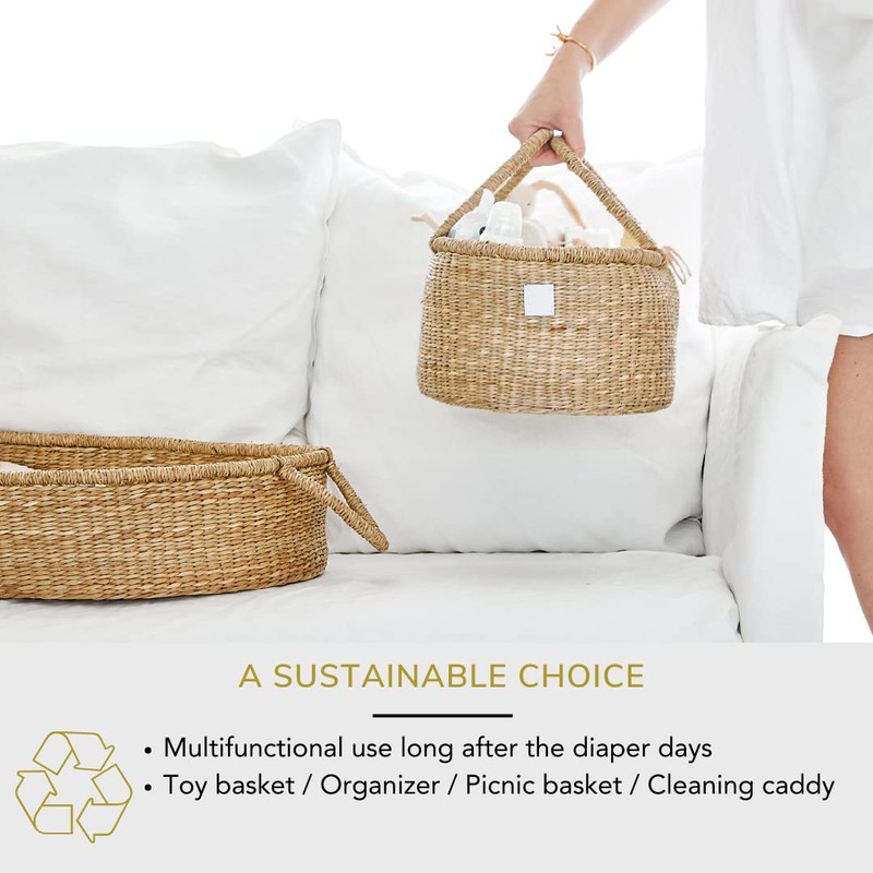BEBE BASK Premium Baby Diaper Caddy Organizer - Artisan-Made Seagrass