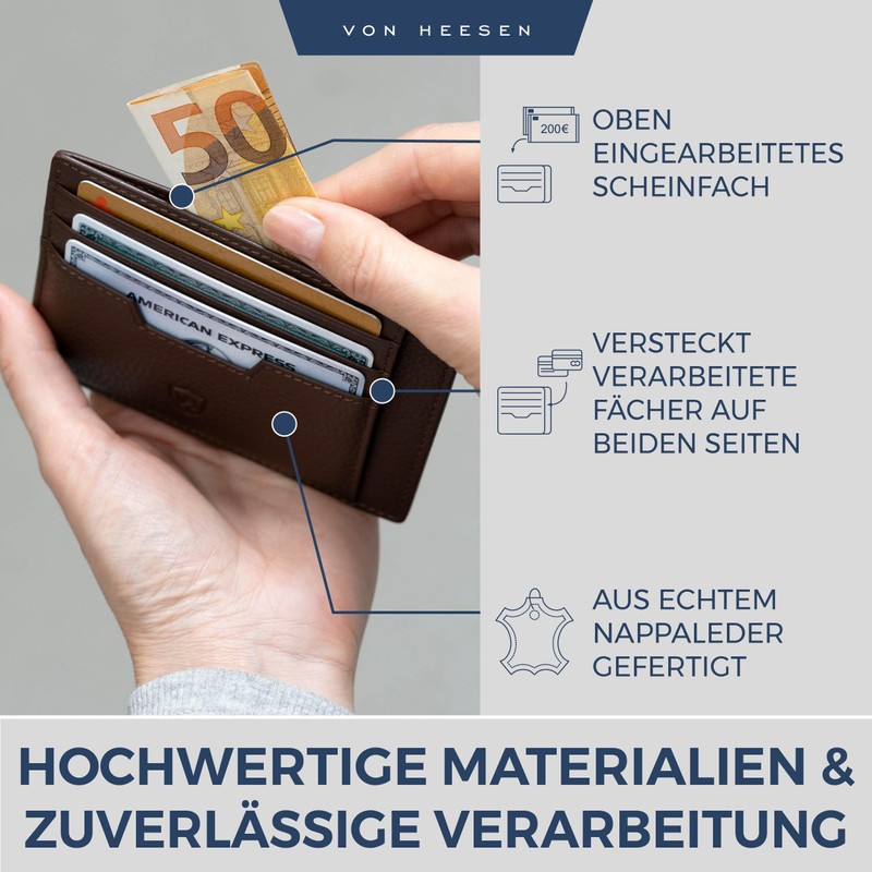 VON HEESEN Genuine Leather RFID Card Holder Made of Nappa