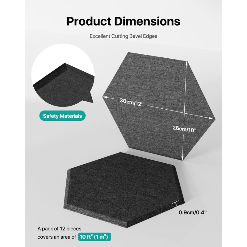 18 Pack Hexagon Acoustic Panels, Self-Adhesive Soundproof Wall Panels, High