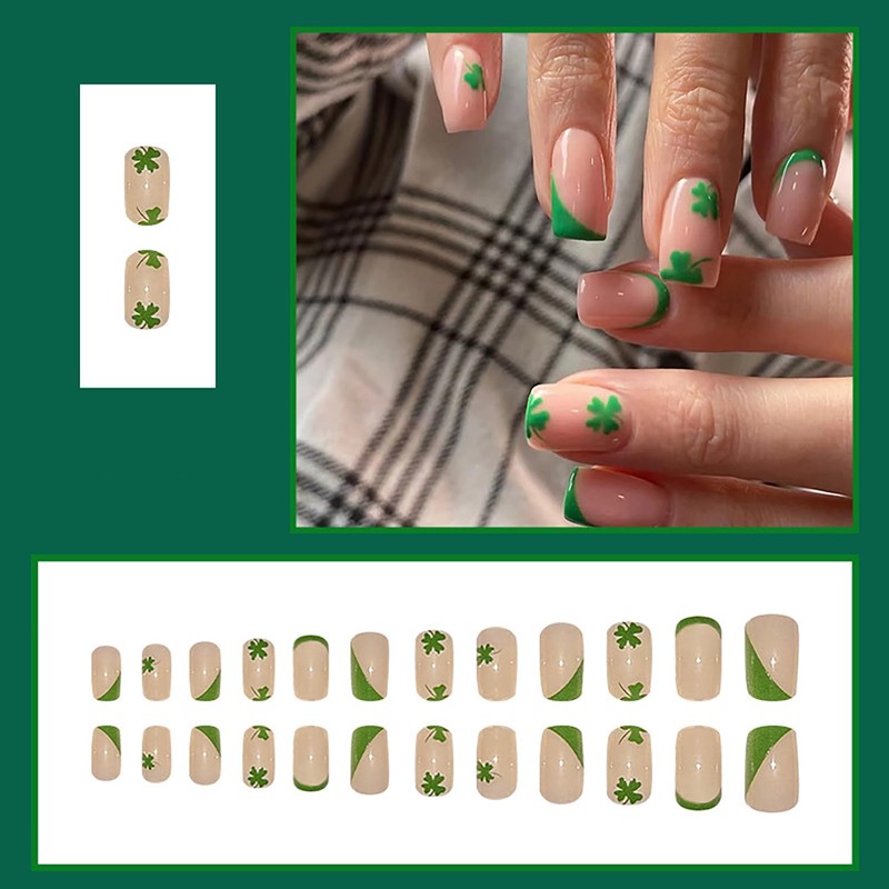 St Patricks Day French Press on Nails Short Square RIICFDD