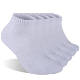 Monxiery Mens 100% Cotton Cushioned Ankel Socks, Athletic Performance Running Moisture Wicking Breathable socks, 5 Pairs White, Large-X-Large