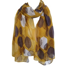 GlamLondon Women's Beautiful Designed Large Leaves Print Scarf (Mustard)