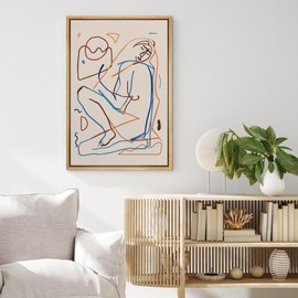 MUDECOR Framed Canvas Print Wall Art Minimalist Modern Abstract Line Drawing of a Reclining Woman Illustrations Modern Art Minimal Relax for Living Room, Bedroom, Office - 24"x36" Natural