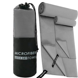 DQST Toalla Microfibra Secado Rápido 2 Pack, Toalla de Viaje Ligera y Portatil, Toalla Deportiva para Playa, Natación, Yoga, Gimnasio, Camping, Senderismo, ect (Gris, 2PACK)