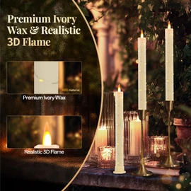 6 Pcs Flameless Taper Candles, Battery Taper Candles Flickering Flame with Embedded Star String, Candle Sticks Battery Powered with Remote Control, Timer Function Ideal for Christmas (Ivory)