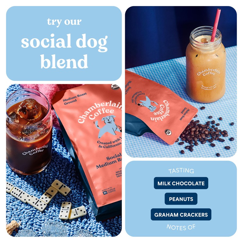 Chamberlain Coffee Social Dog Blend, Full Bodied Organic Coffee with