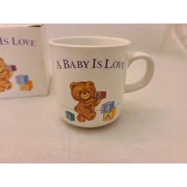 Russ Vtg Russ Baby Cup "A BABY IS LOVE" Teddy Bear Birth Shower Christening Gift+Box