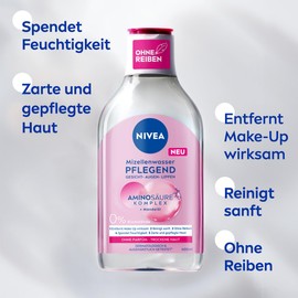 NIVEA Pflegendes Mizellenwasser, Gesichtswasser für trockene Haut mit Mandelöl und Aminosäuren Komplex, feuchtigkeitsspendendes Mizellen Reinigungswasser, sanfte Gesichtsreinigung (400 ml)